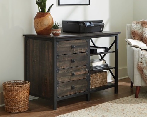 Industrial Farmhouse 3-Drawer Credenza with Open Shelves