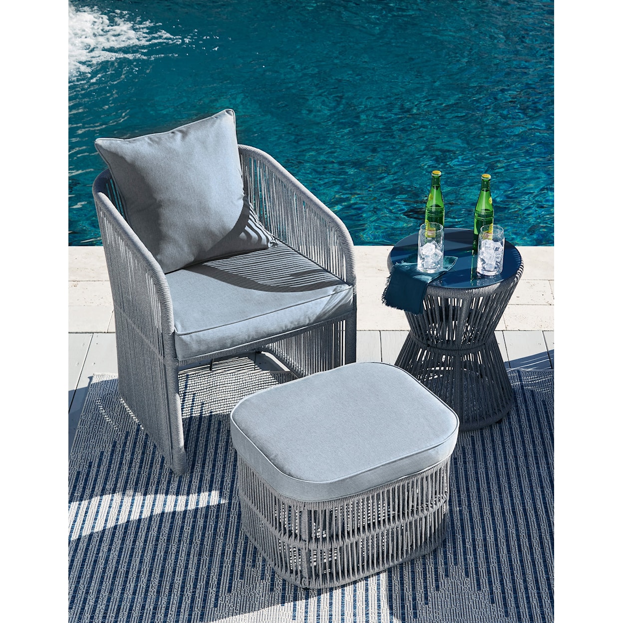 Ashley Furniture Signature Design Coast Island Outdoor Chair with Ottoman and Side Table