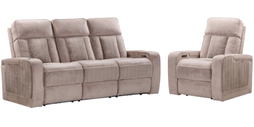 Casual Power Reclining Sofa and Recliner Set with Power Headrests