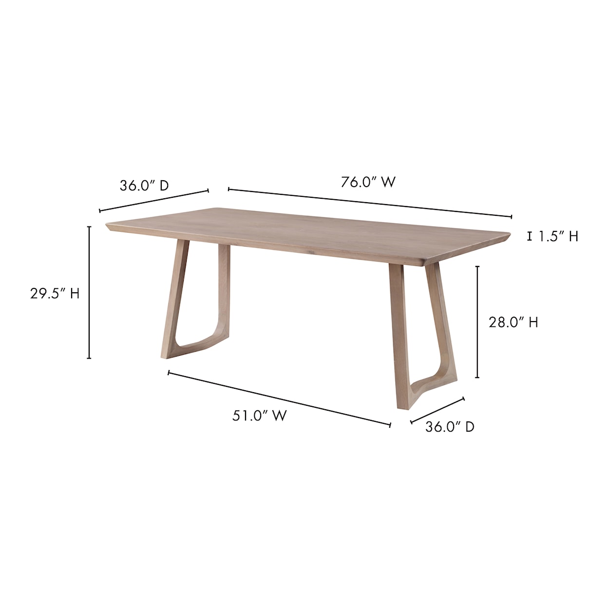 Moe's Home Collection Silas Rectanguar Solid White Oak Dining Table