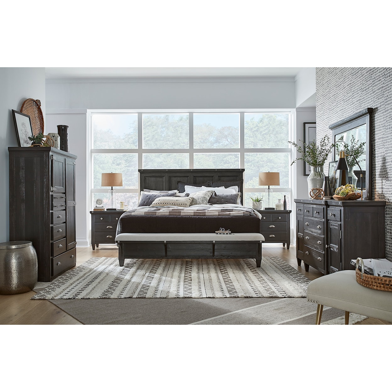 Magnussen Home Sierra Bedroom King Panel Bed with Bench