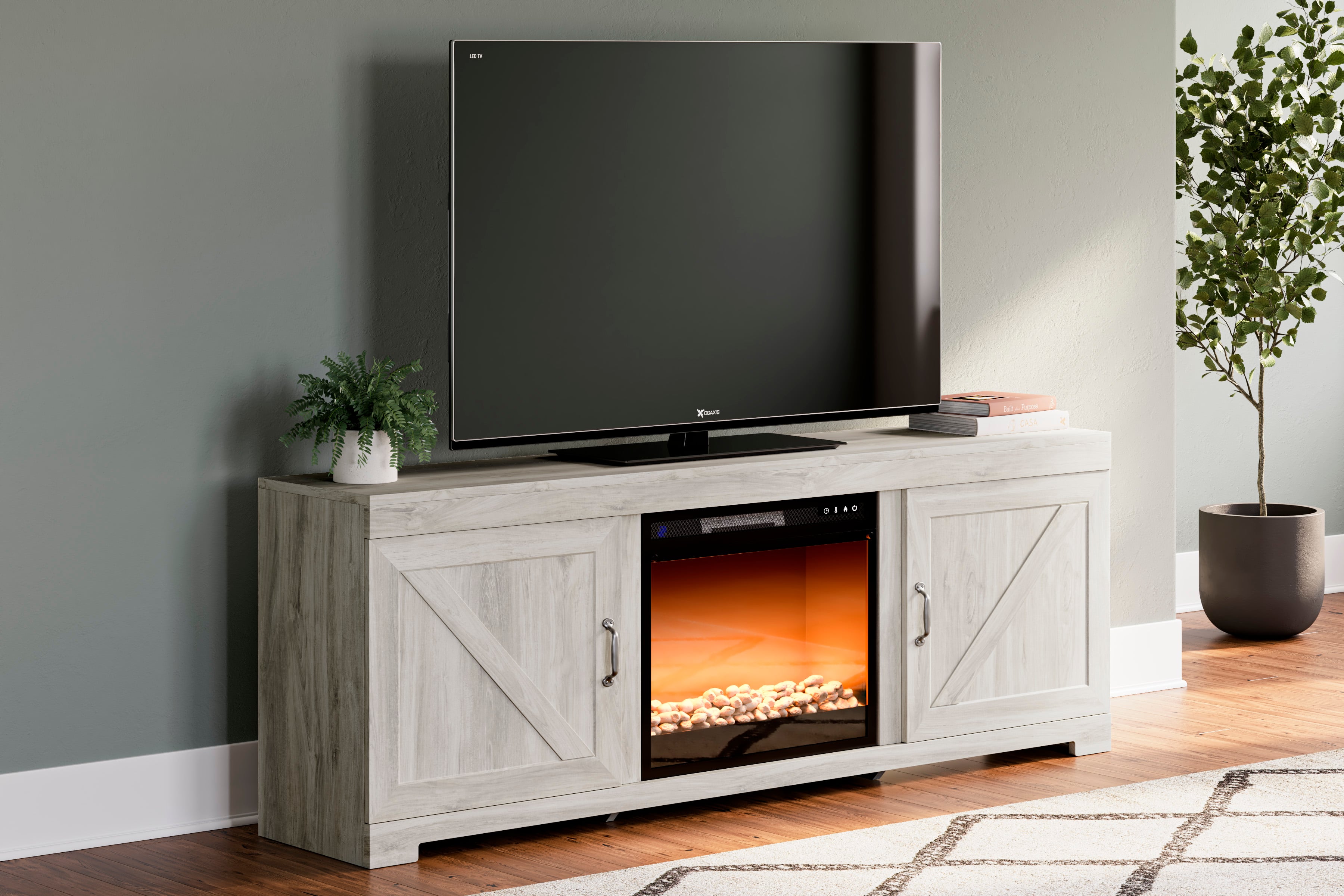 Signature Design by Ashley Bellaby W331W11 Farmhouse TV Stand with Electric  Fireplace | Godby Home Furnishings | TV Stands
