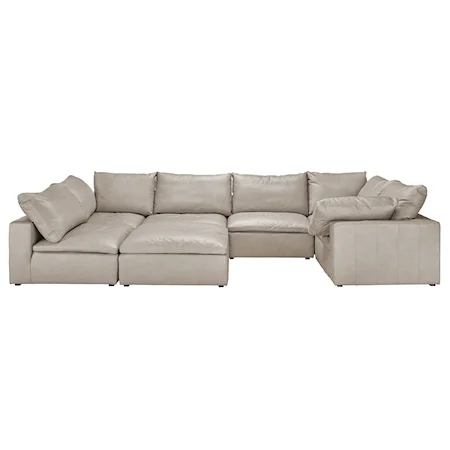 7-Piece Sectional with Ottoman in Beige Leather