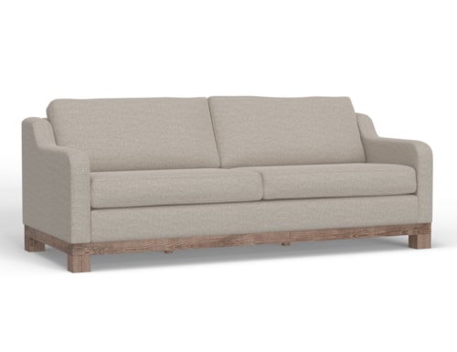 Contemporary 2-Cushion Sofa with Exposed Wooden Base