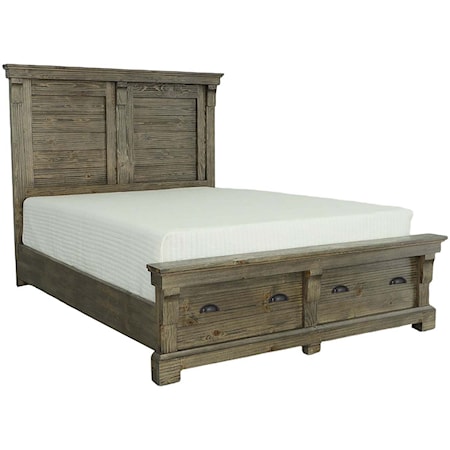 Rustic Queen Panel Bed with Footboard Storage