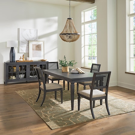 Transitional 5-Piece Rectangular Dining Set with 20" Leaf