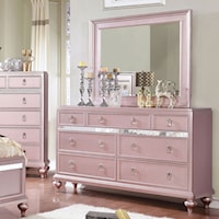 Transitional 7 Drawer Dresser with Felt-Lined Top Drawers and Mirror Trim