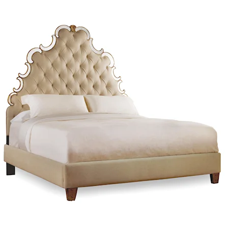 Traditional California King Tufted Bed with Mirrored Accents