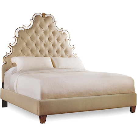 Traditional California King Tufted Bed with Mirrored Accents