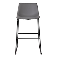 Contemporary Gray Faux Leather Tall Upholstered Barstool with Bucket Seat