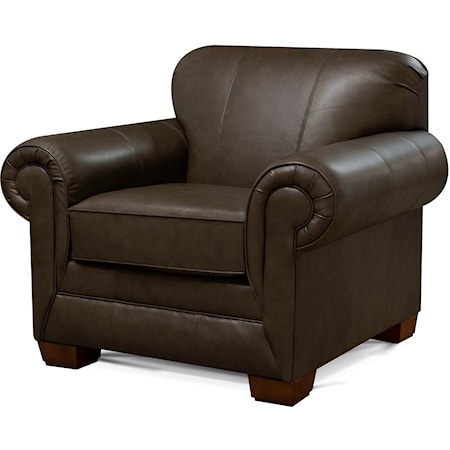 Casual Leather Chair with Rolled Arms