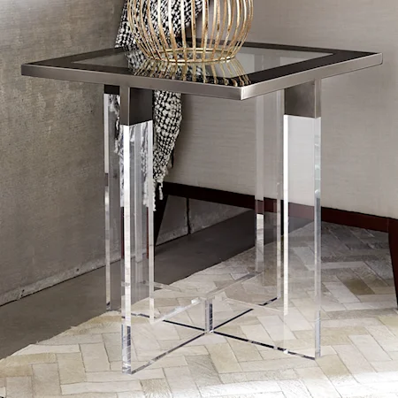 End Table in Clear Acrylic and Gunmetal Polished Stainless Steel