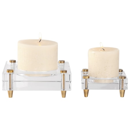 Claire Crystal Block Candleholders, S/2