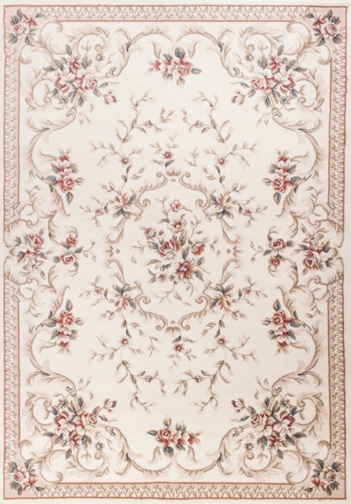 9'10" X 7'10" Ivory Aubusson Area Rug