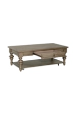 Liberty Furniture Americana Farmhouse Transitional Rectangular Cocktail Table with Hidden Storage