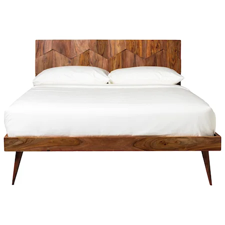Contemporary King Solid Wood Panel Bed with Geometric Carving