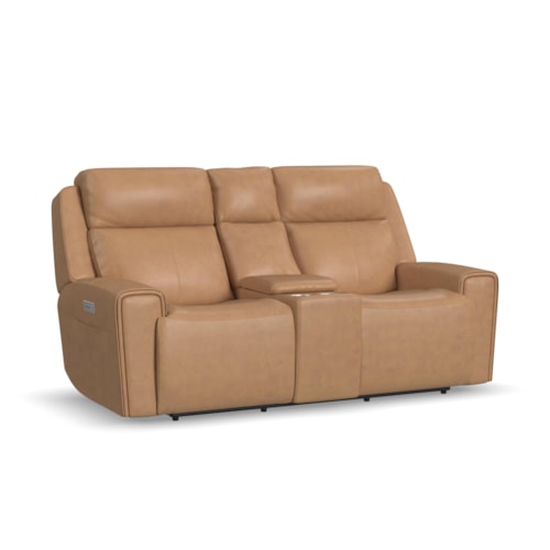 Transitional Power Reclining Loveseat with Console and Power Headrests and Lumbar
