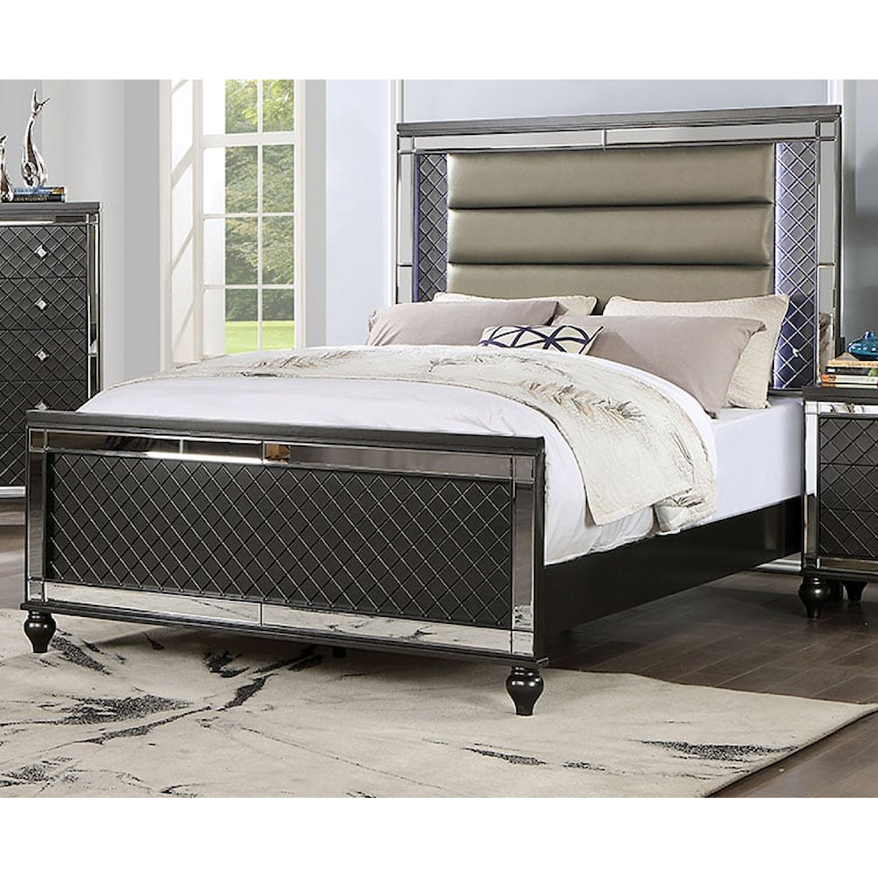 Furniture of America CALANDRIA California King Bed with Built-In Lighting