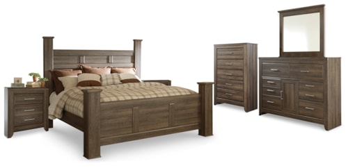 King Poster Bed, Dresser, Mirror, Chest And 2 Nightstands