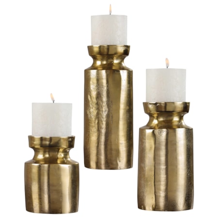 Amina Antique Brass Candleholders (Set of 3)