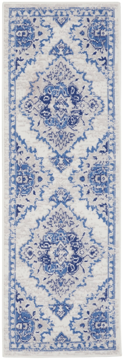 2' x 8' Ivory Blue Runner Rug