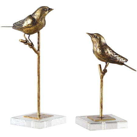 Passerines Bird Sculptures S/2