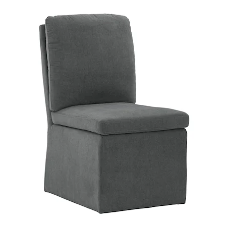 Charcoal Fabric Dining Chair with Hidden Casters and Skirt
