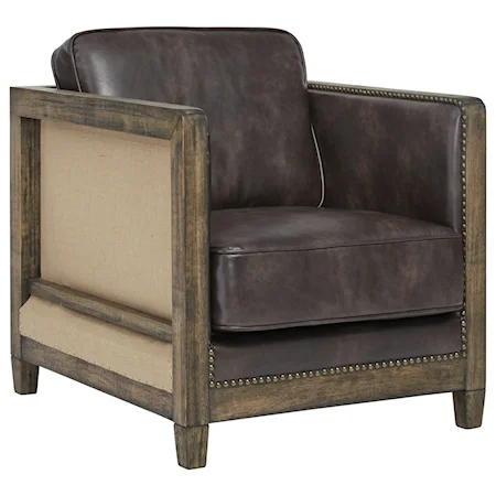 Deconstructed Style Accent Chair with Brown Faux Leather