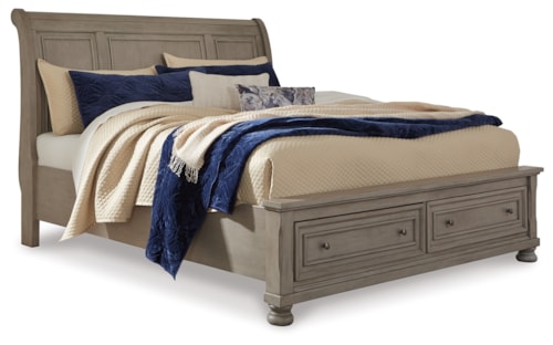 Queen Sleigh Bed With 2 Storage Drawers