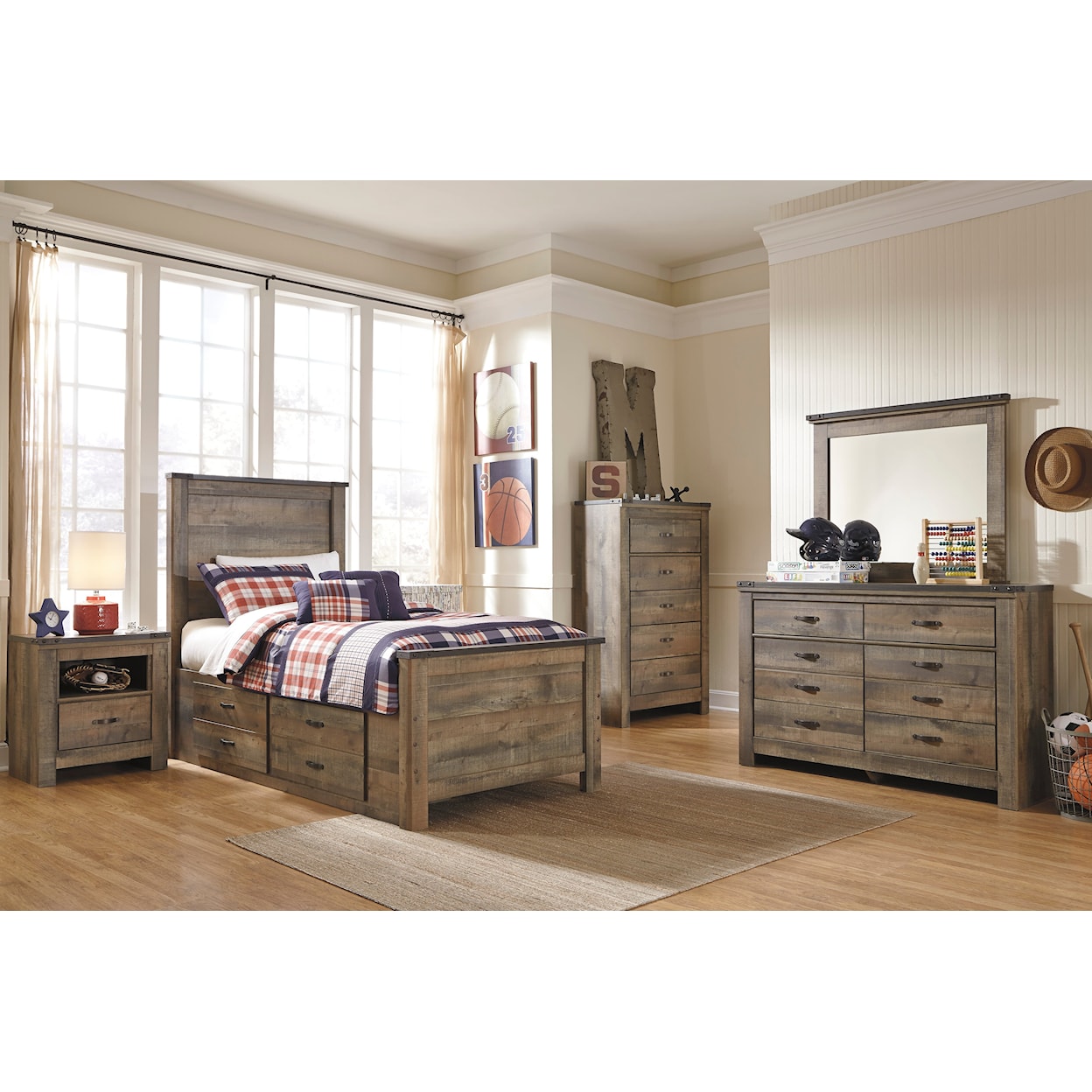 Signature Design by Ashley Trinell Twin Panel Bed with 2 Storage Drawers