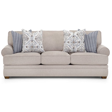 Transitional Stationary Sofa with Rolled Armrests
