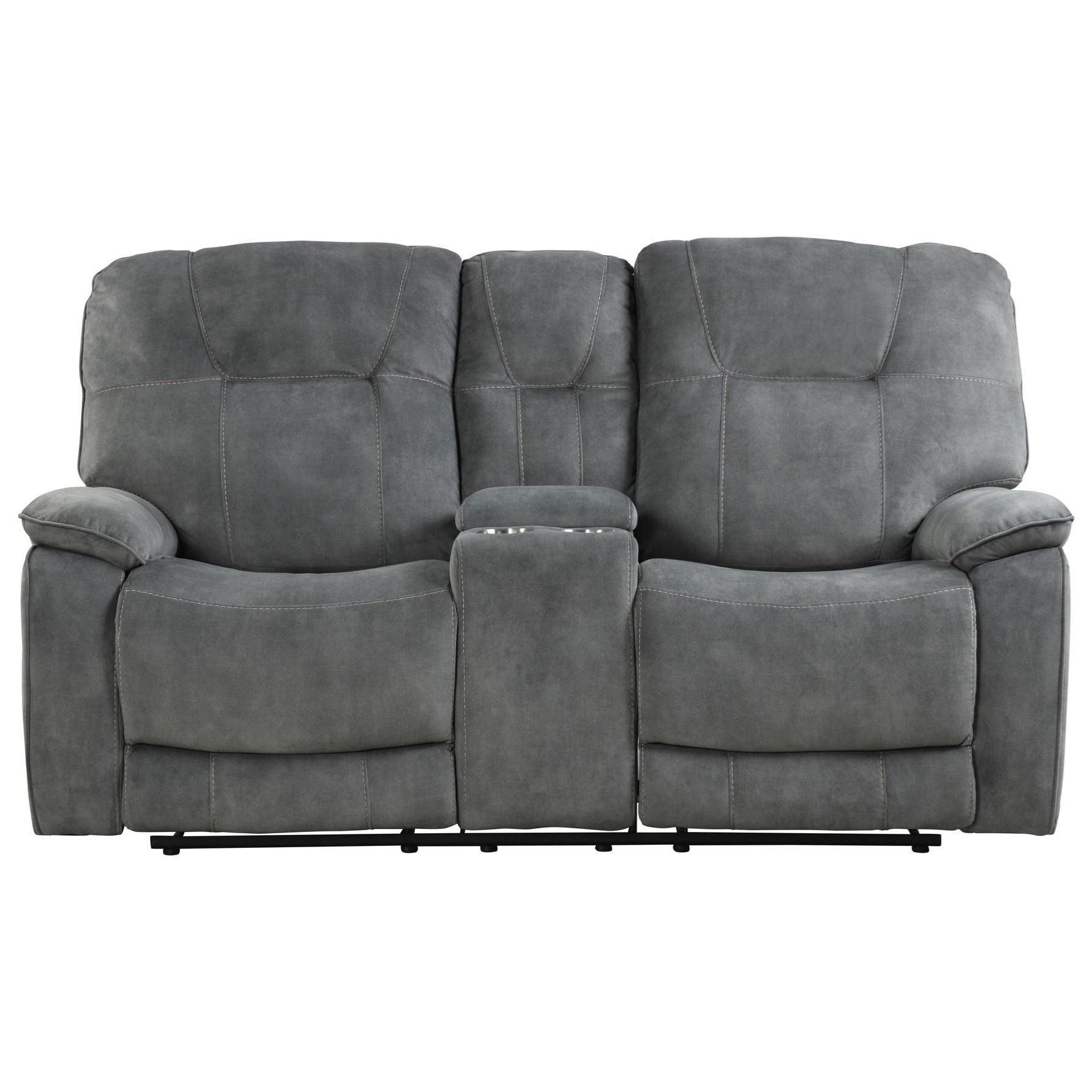 grey reclining sofa with cup holders