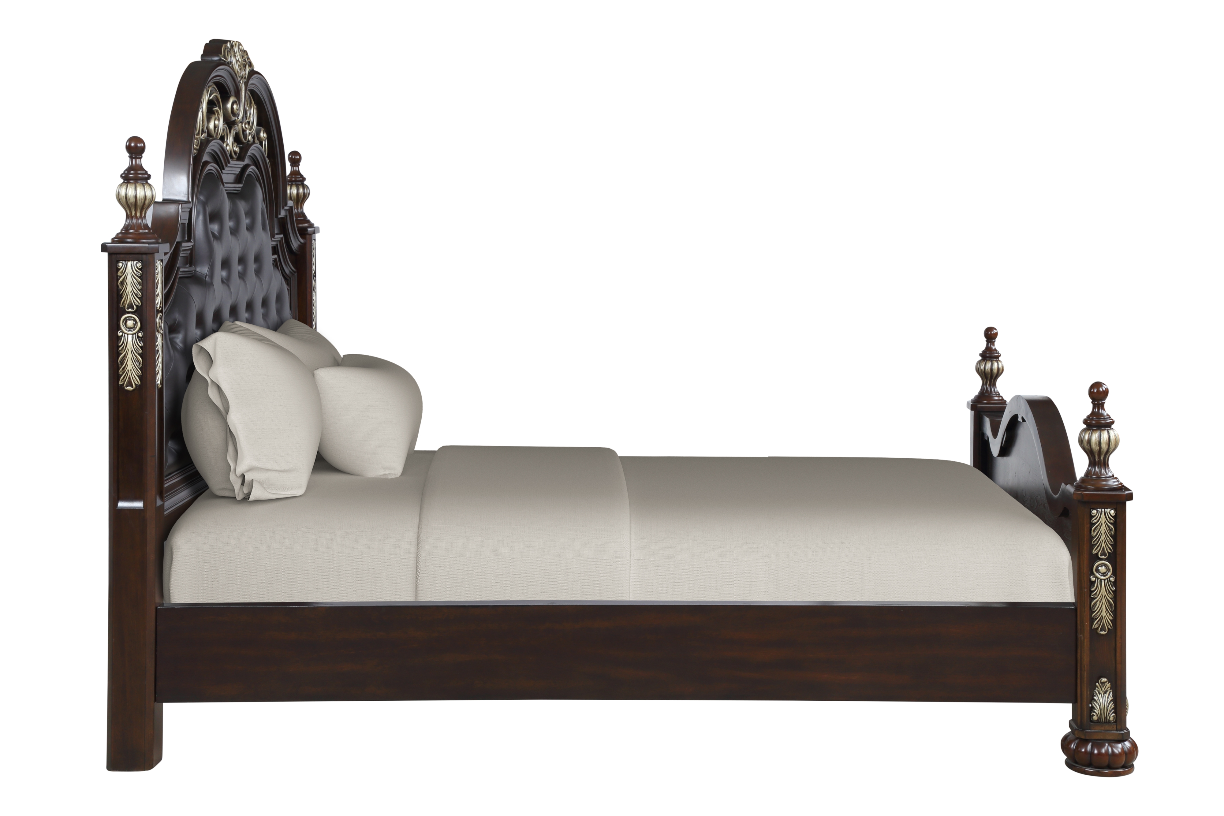 New Classic Maximus Queen Poster Bed with Upholstered Headboard