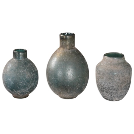 Mercede Weathered Blue-Green Vases Set of 3