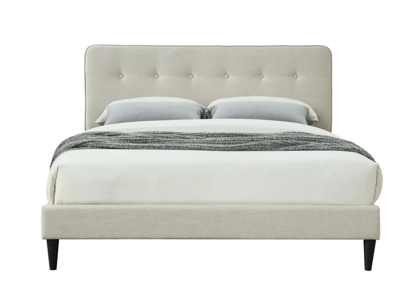 Transitional Upholstered Twin Bed-in-a-Box with Tufted Headboard