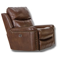 Leather Match Power Wall Hugger Recliner with Nailhead Trim