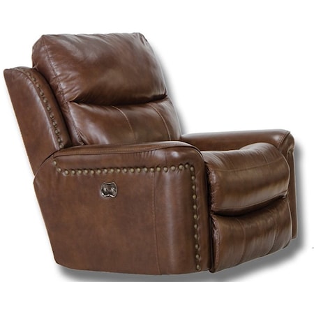 Leather Match Power Wall Hugger Recliner with Nailhead Trim