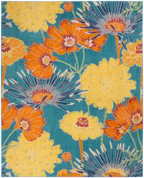 7'10" x 9'10" Turquoise Multicolor Rectangle Rug