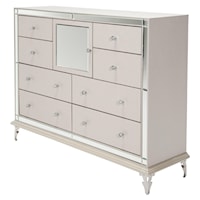Glam Upholstered 8-Drawer Dresser with Crystal Accents