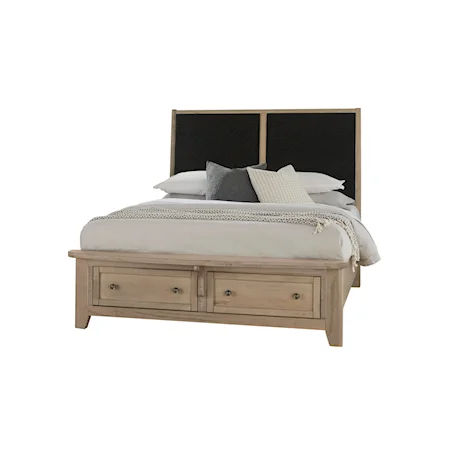 Transitional Queen Upholstered Panel Bed with Storage Footboard