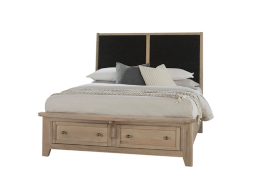 Transitional Queen Upholstered Panel Bed with Storage Footboard