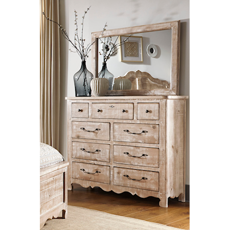 Traditional Drawer Dresser and Mirror Set