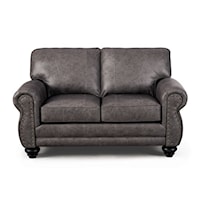 Casual Leather Loveseat with Nailhead Trim