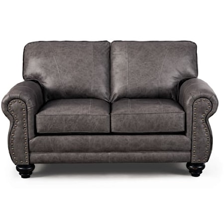 Casual Leather Loveseat with Nailhead Trim