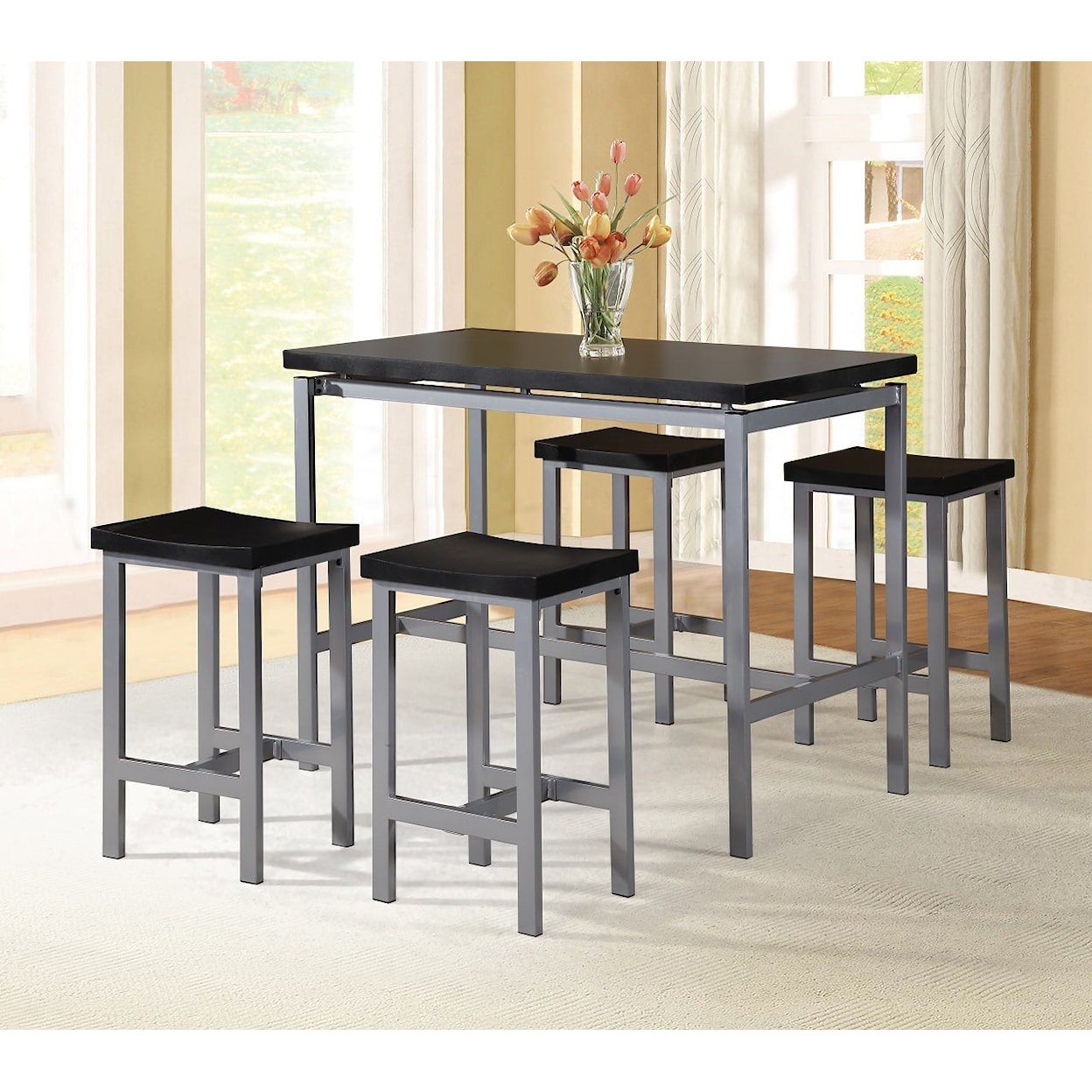 Milton Greens Stars Counter Height Dining 5 PIECE BLACK TOP METAL COUNTER | TABLE