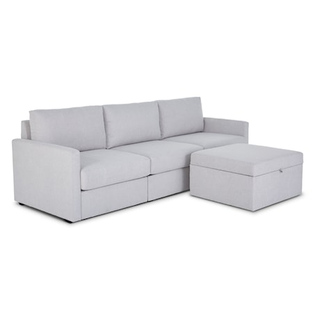 Narrow-Arm Sofa with Storage Ottoman