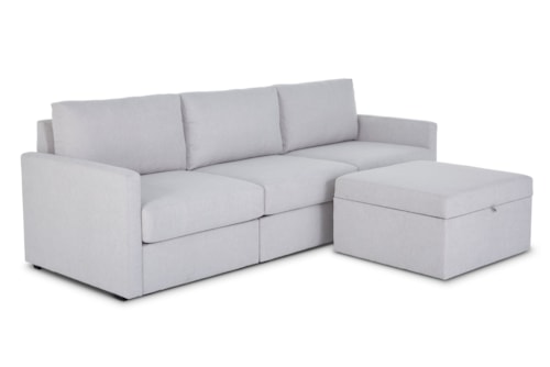 Flex Sofa with Narrow Arm and Storage Ottoman - Frost