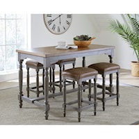 Shabby Chic Counter Height Table and Stools Set with Upholstered Seats