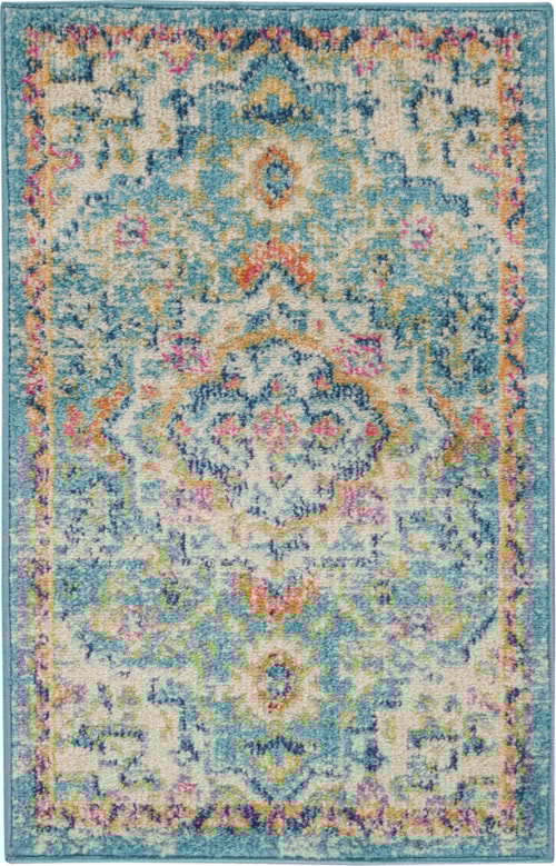 1'10" x 2'10" Ivory/Light Blue Rectangle Rug