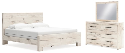 King Panel Bed, Dresser And Mirror